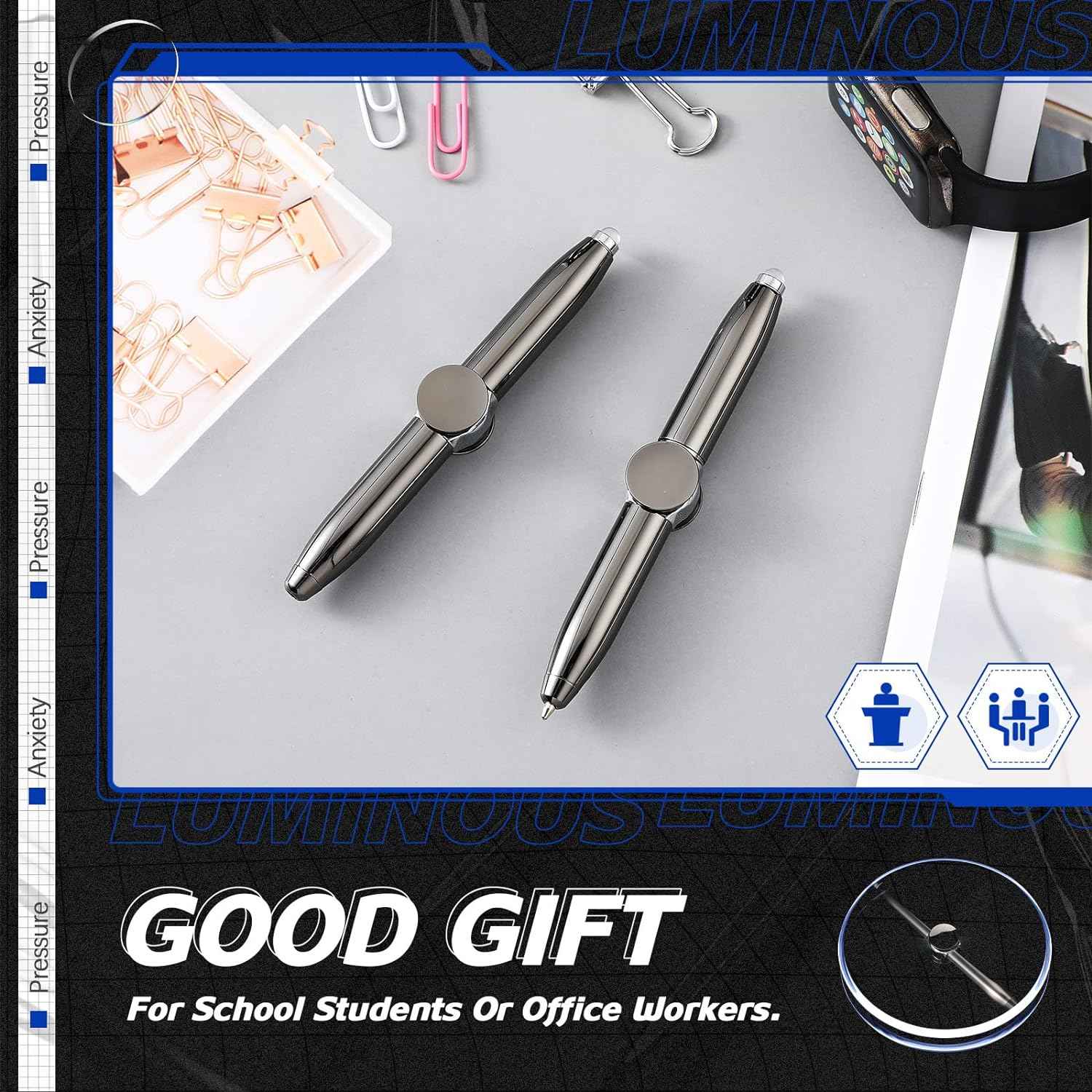 2Pcs Fidget Spinning Pen with LED Light Stress Reducer Ballpoint Pen - TTpen