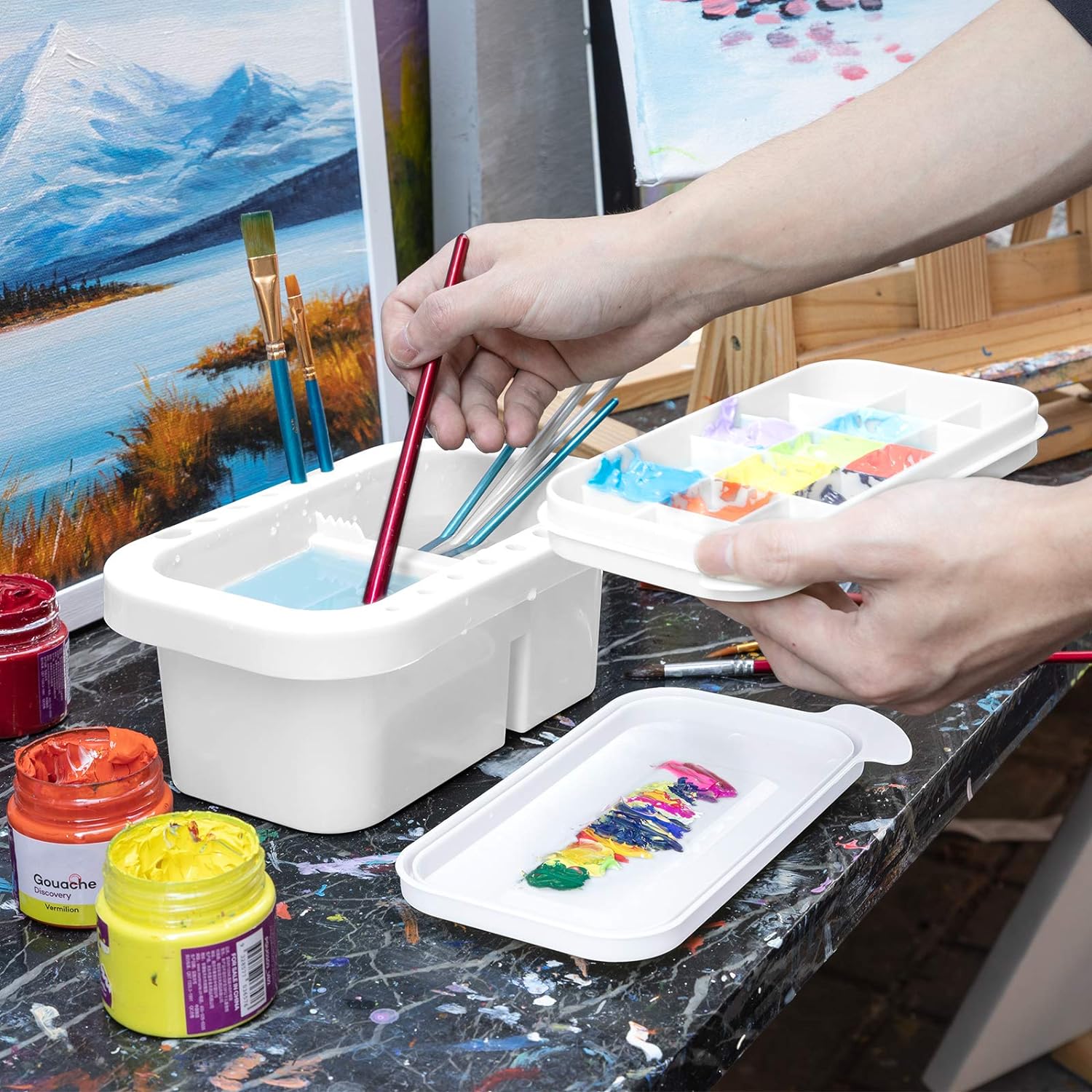 Paint Brush Cleaner Holder and Organizers with Palette