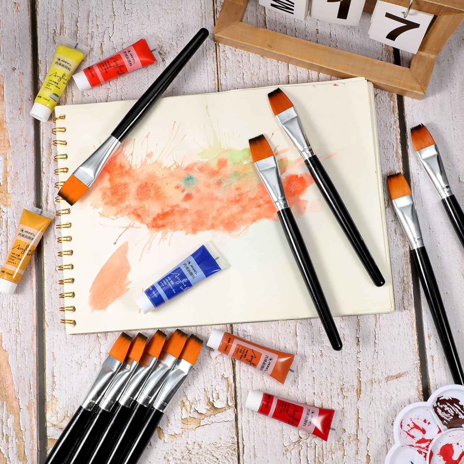 10 Pieces 3/4 Inch Flat Acrylic Paint Brushes for Kid Adult - TTpen