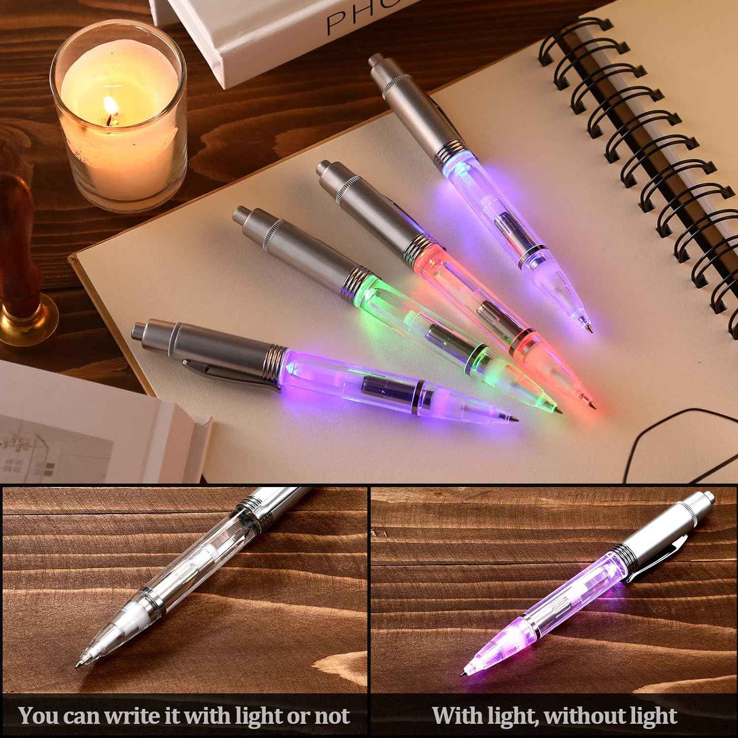 16Pcs LED Penlight Light-up Ballpoint Pens for Night Writing Rainbow - TTpen