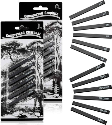 12Pcs Graphite Material Sticks Square Compressed Charcoal Set - TTpen