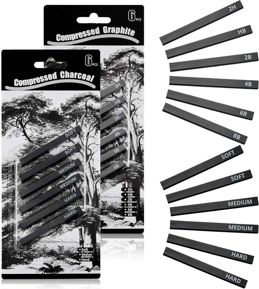 12Pcs Graphite Material Sticks Square Compressed Charcoal Set - TTpen