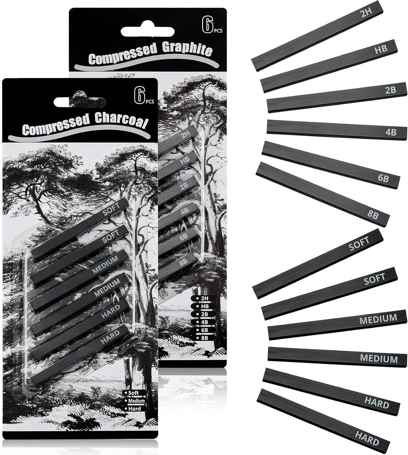 12Pcs Graphite Compressed Charcoal Sticks Drawing Pencils Set - TTpen