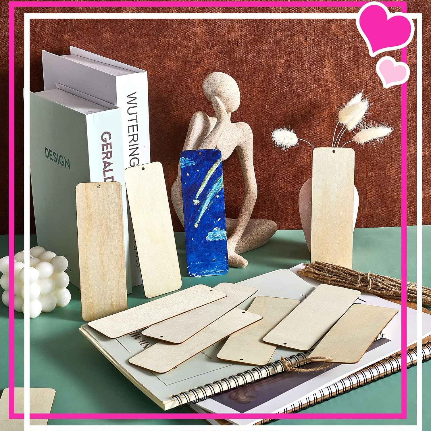 36 Unfinished Wood Blank Bookmarks Hanging Tags with Holes and Ropes 6 x 2 Inch - TTpen