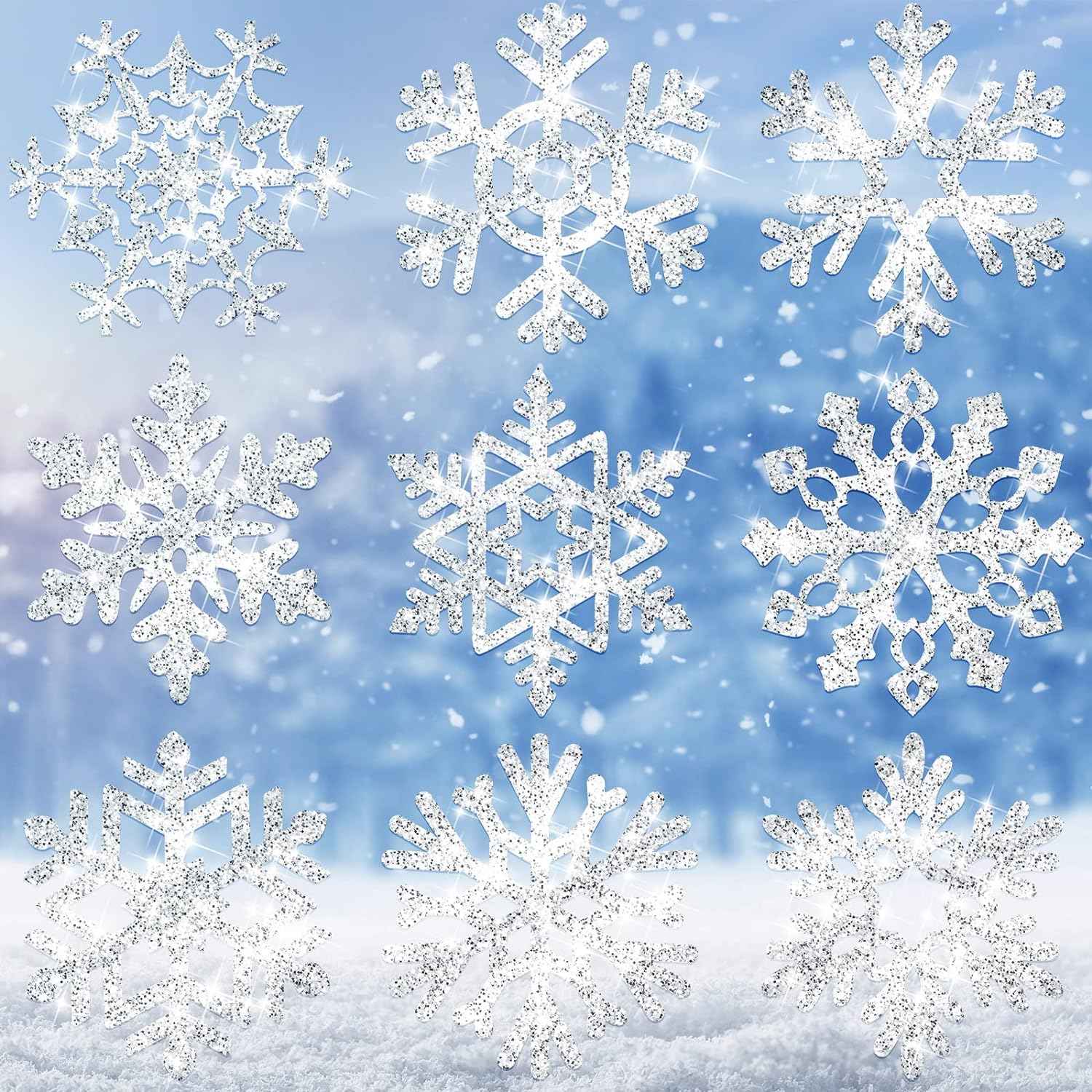 45pcs Winter Christmas Snowflake Paper Cutouts with Glue Point Dots - TTpen