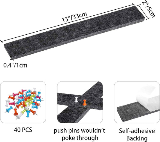 Felt Self-Adhesive Bulletin Board Bar Strips with 40 Push Pins 8 Pack - TTpen