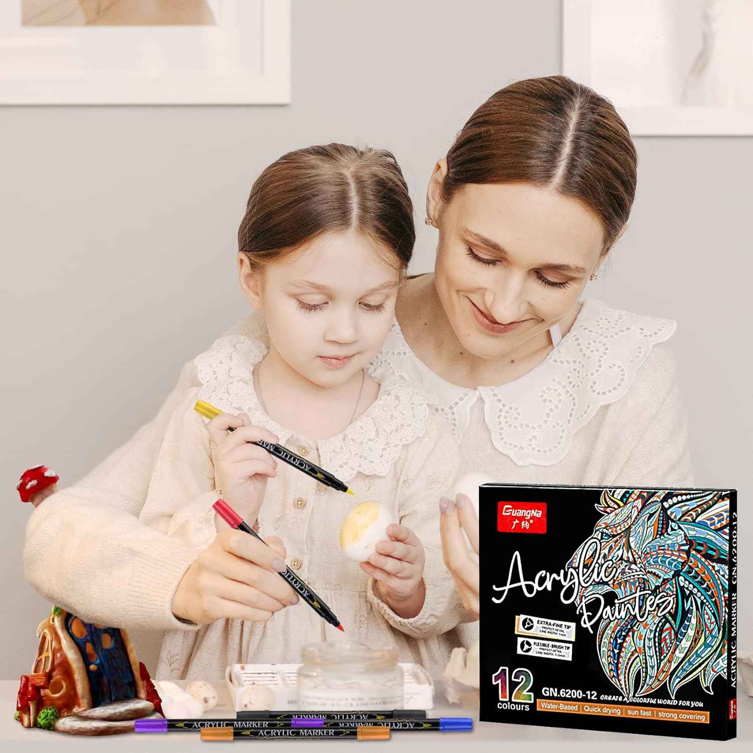 Guangna 12 Colors Dual Brush Tip Acrylic Paint Markers - TTpen