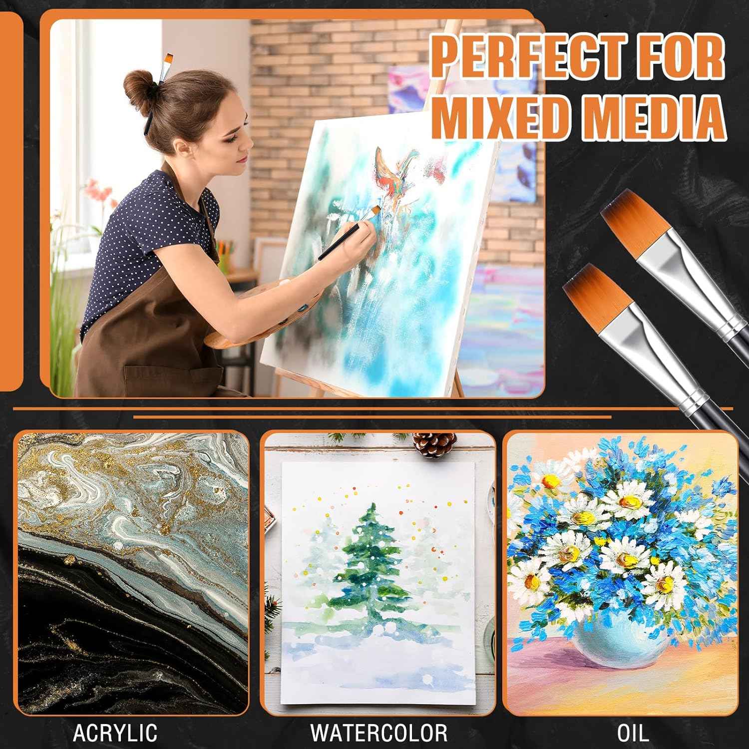 10 Pieces 3/4 Inch Flat Acrylic Paint Brushes for Kid Adult - TTpen