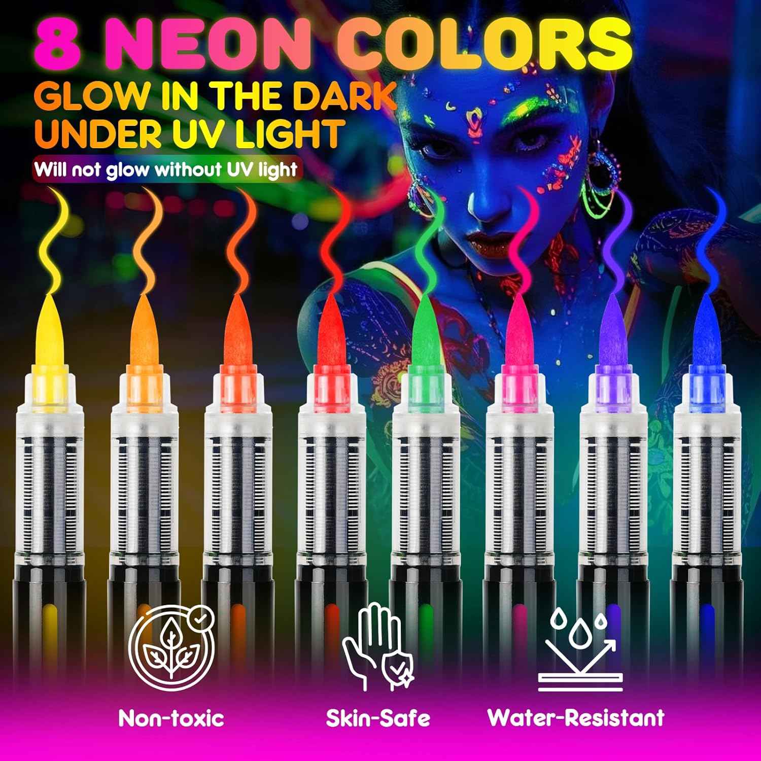 8 Color UV Face Body Paint Marker Pens Glows in the Dark
