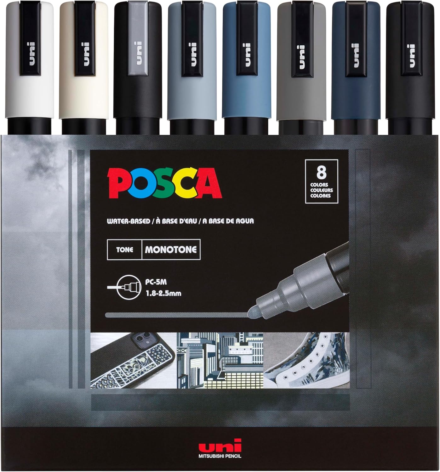 Uni Posca Paint Marker PC-5M - Medium Point - 8 Colors - Mono Tone