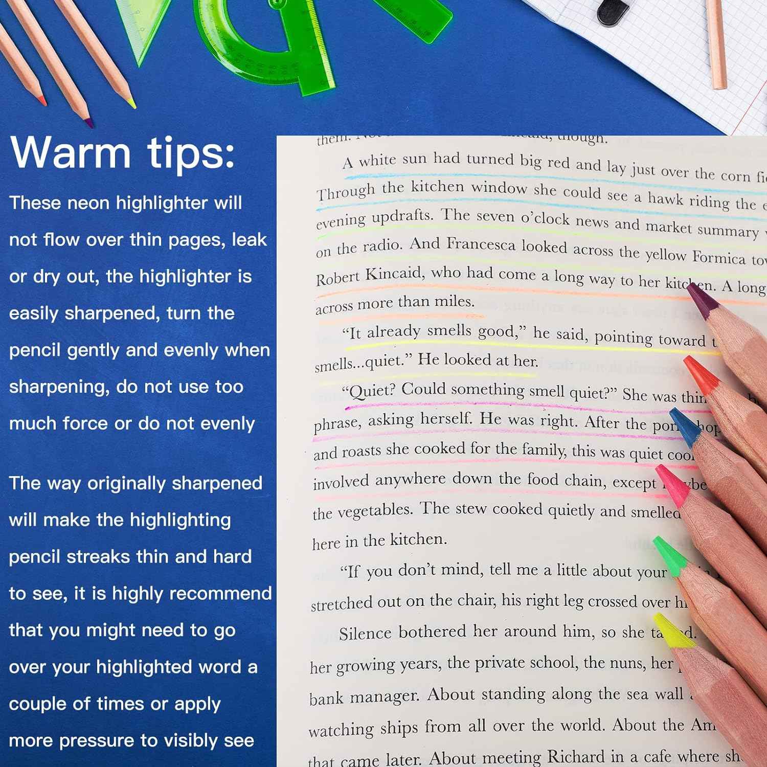 12pcs Neon 6 Color Highlighter Pencils with Wooden Sharpener - TTpen