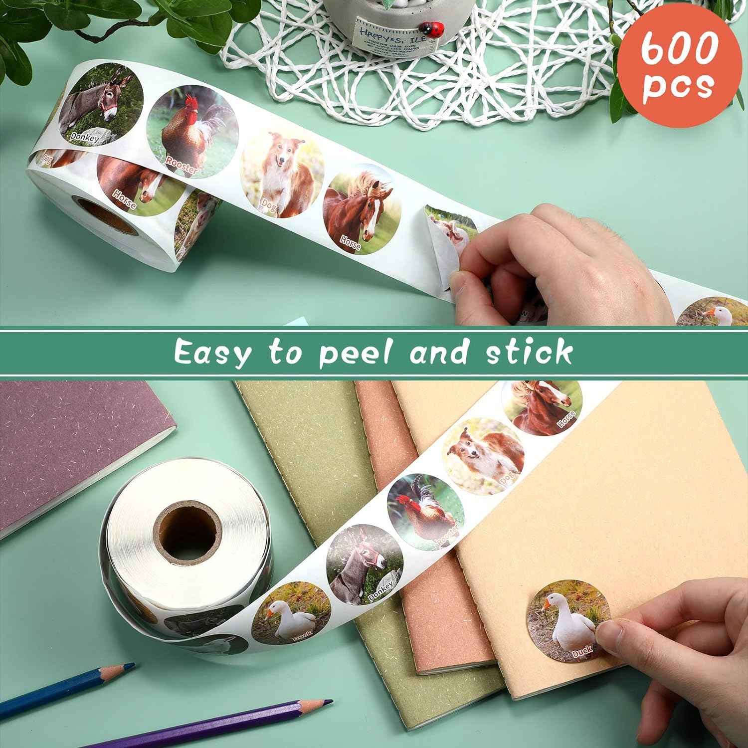 600Pcs Farm Animal Roll Stickers for Kids Classroom Rewards Party Favor,1.5 Inch - TTpen