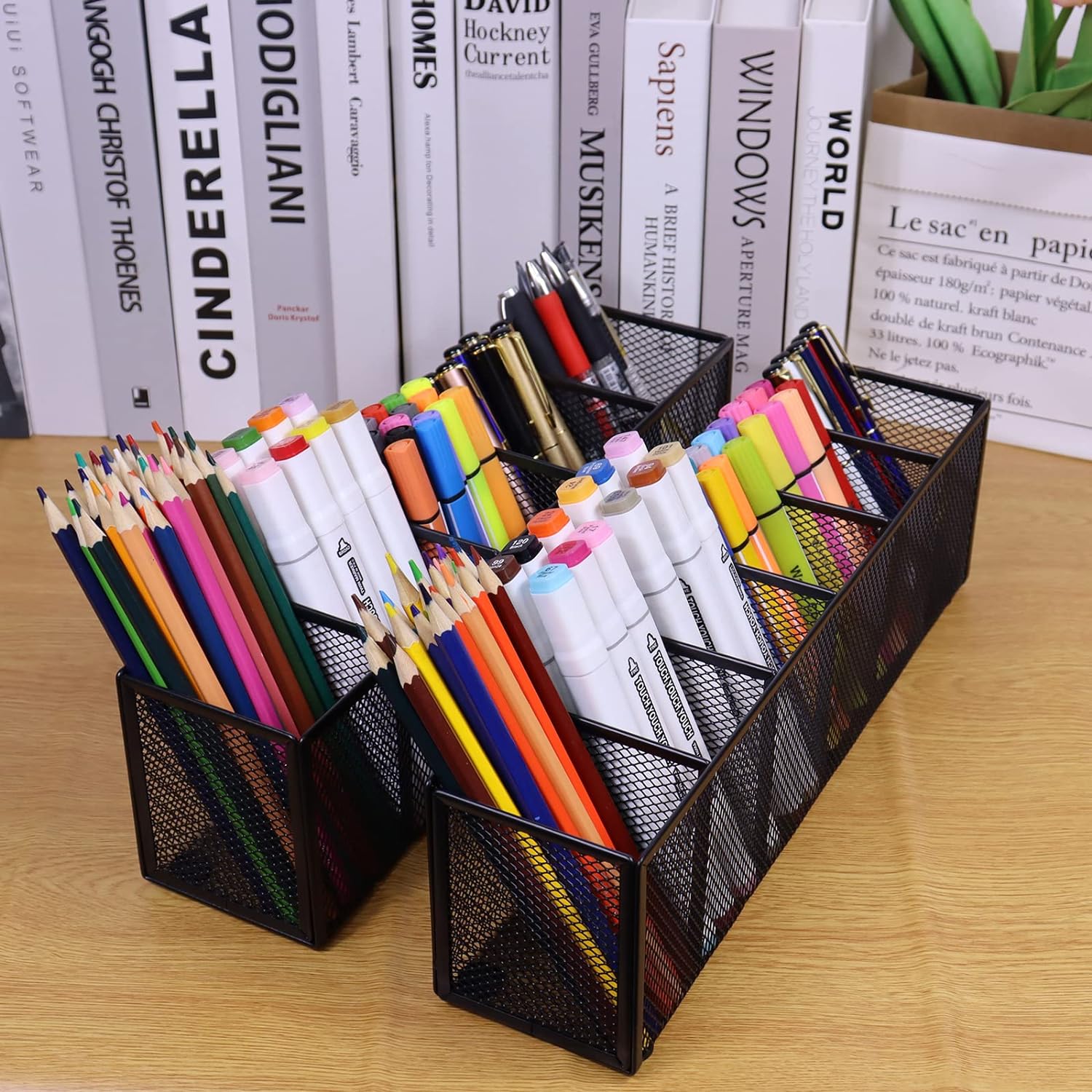 Black Mesh Pen Pencil Holder,Small Metal Desk Organizer