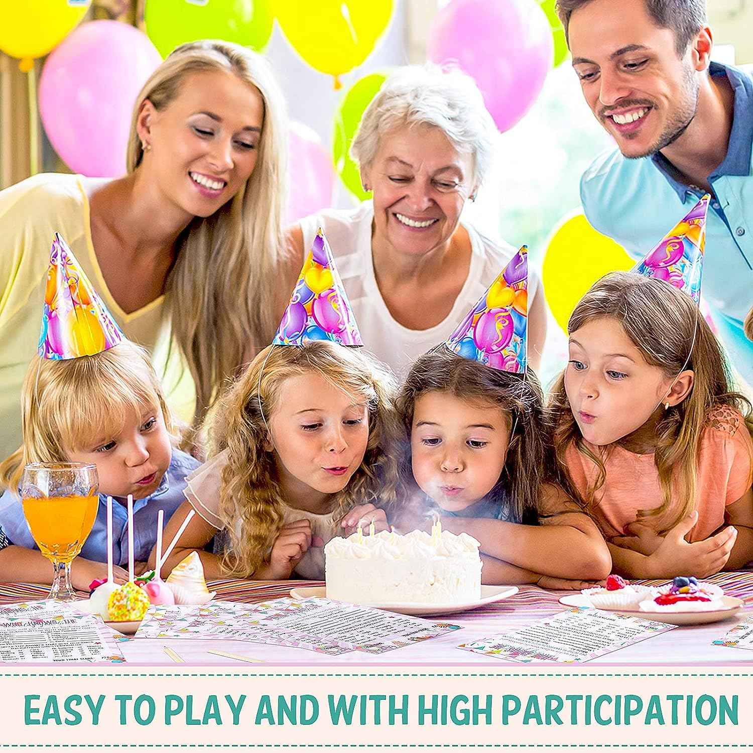 50 Pcs Birthday Party Activity Game Card Set with 20 Pcs Wood Pencils - TTpen