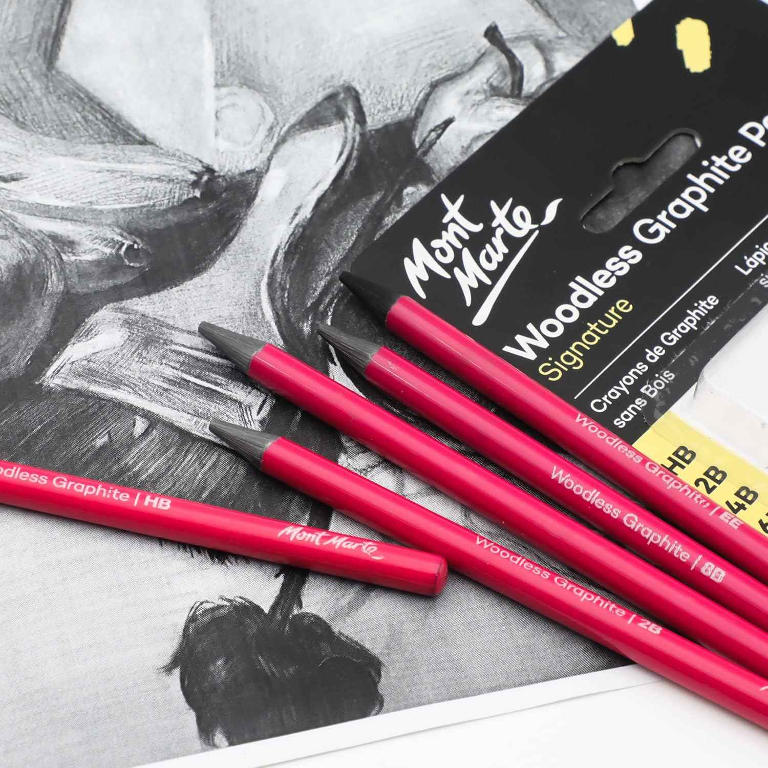 Mont Marte Woodless Graphite Pencils 6 Piece for Sketching Drawing Shading - TTpen