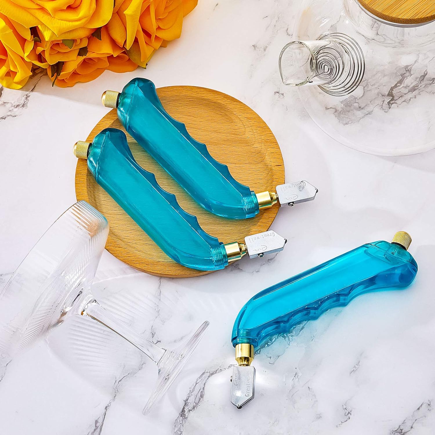 Pistol Grip Oil Feed Glass Cutter Stained Glass Cutting Tool 3 Pack