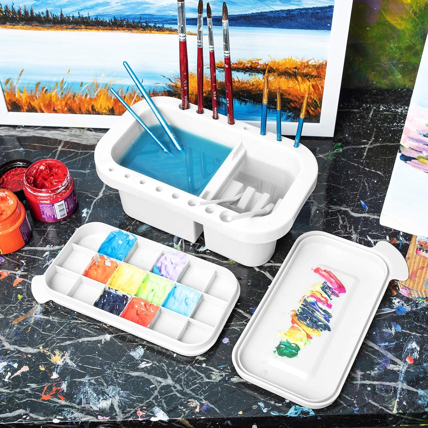 Paint Brush Cleaner Holder and Organizers with Palette