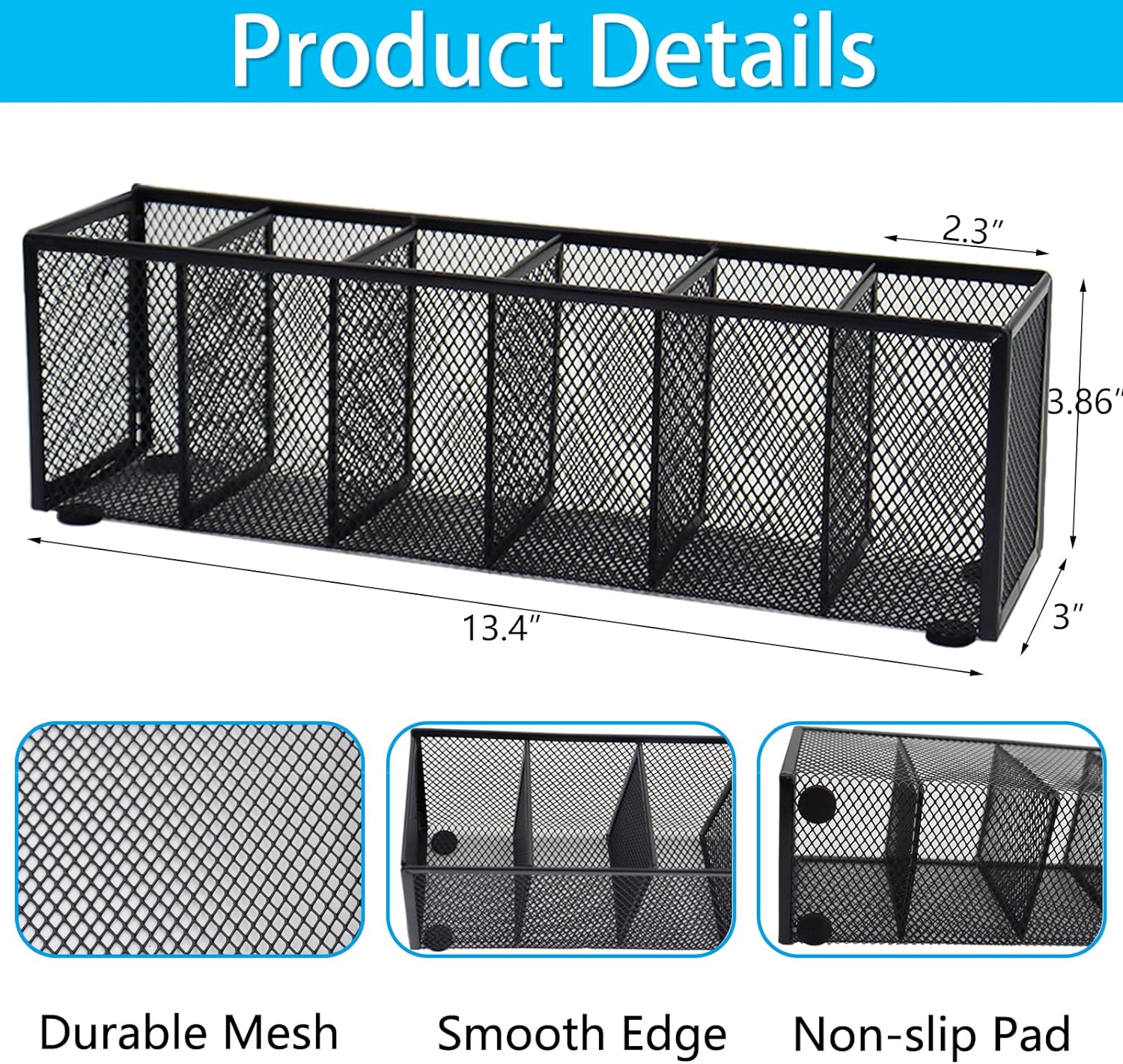 Black Mesh Pen Pencil Holder,Small Metal Desk Organizer 6 Grids