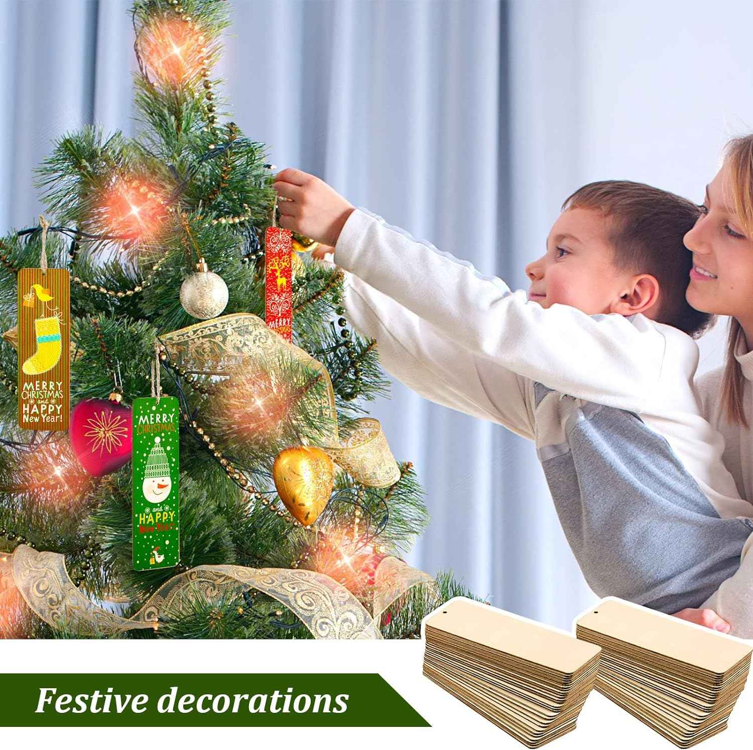 36 Unfinished Wood Blank Bookmarks Hanging Tags with Holes and Ropes 6 x 2 Inch - TTpen