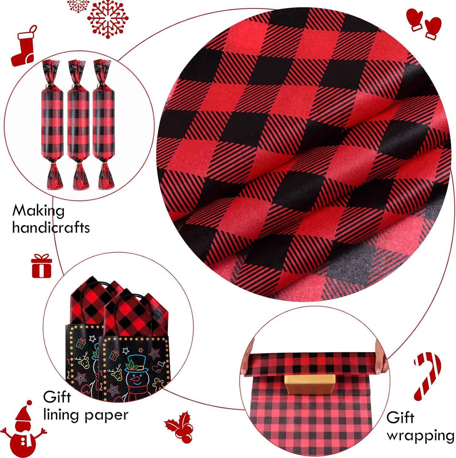 100Pcs Christmas Tissue Paper DIY Wrapping Paper Red Black - TTpen