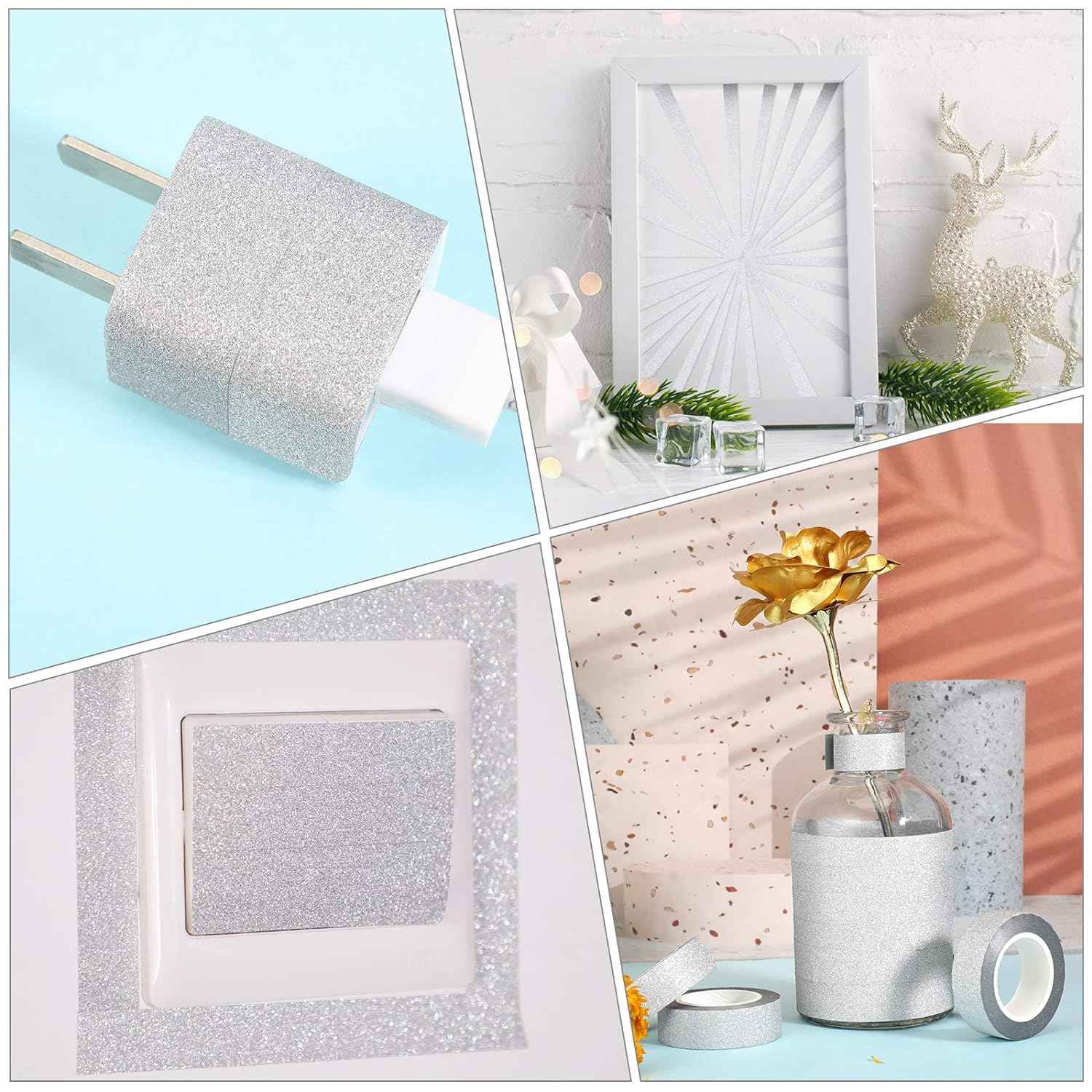 4 Rolls Silver Washi Tape Crafting Glitter Masking Tape - TTpen