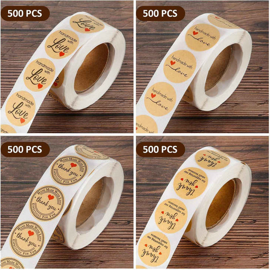 2000pcs Handmade with Love Thank You Label Stickers Kraft Round,1 Inch - TTpen