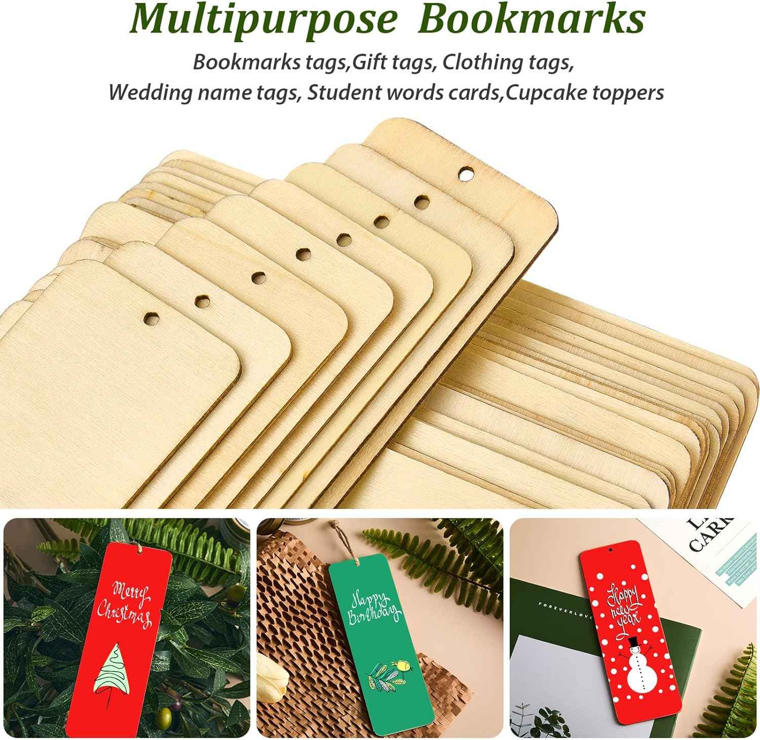 36 Unfinished Wood Blank Bookmarks Hanging Tags with Holes and Ropes 6 x 2 Inch - TTpen