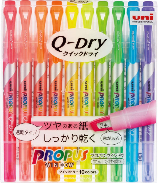 Uni Propus Window Quick Dry Highlighter Pen Set 10 Colors
