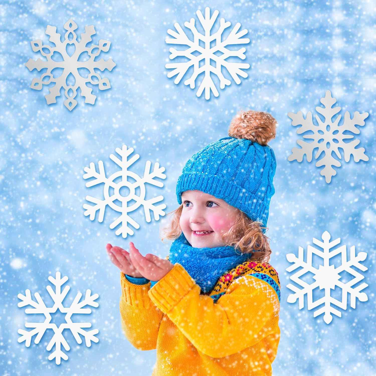 45pcs Winter Christmas Snowflake Paper Cutouts with Glue Point Dots - TTpen