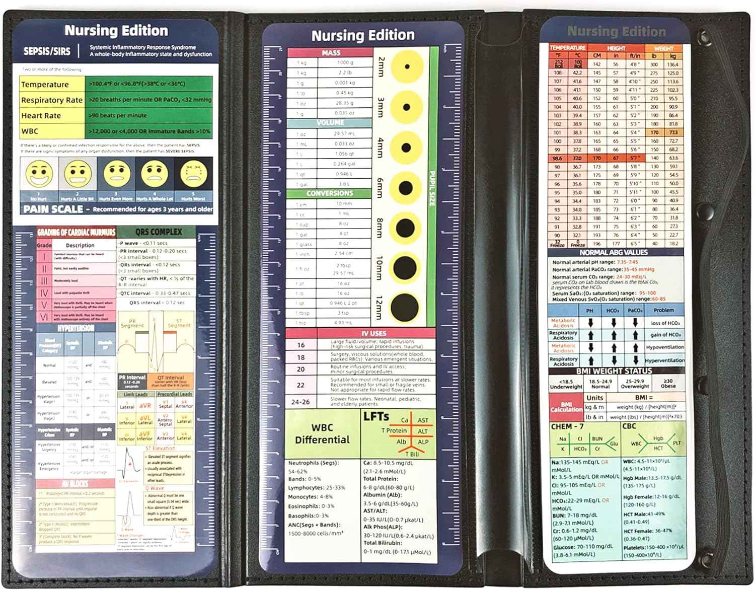 3-Layers Folding Nurse Clipboard with Nursing Edition Cheat Sheets Black - TTpen