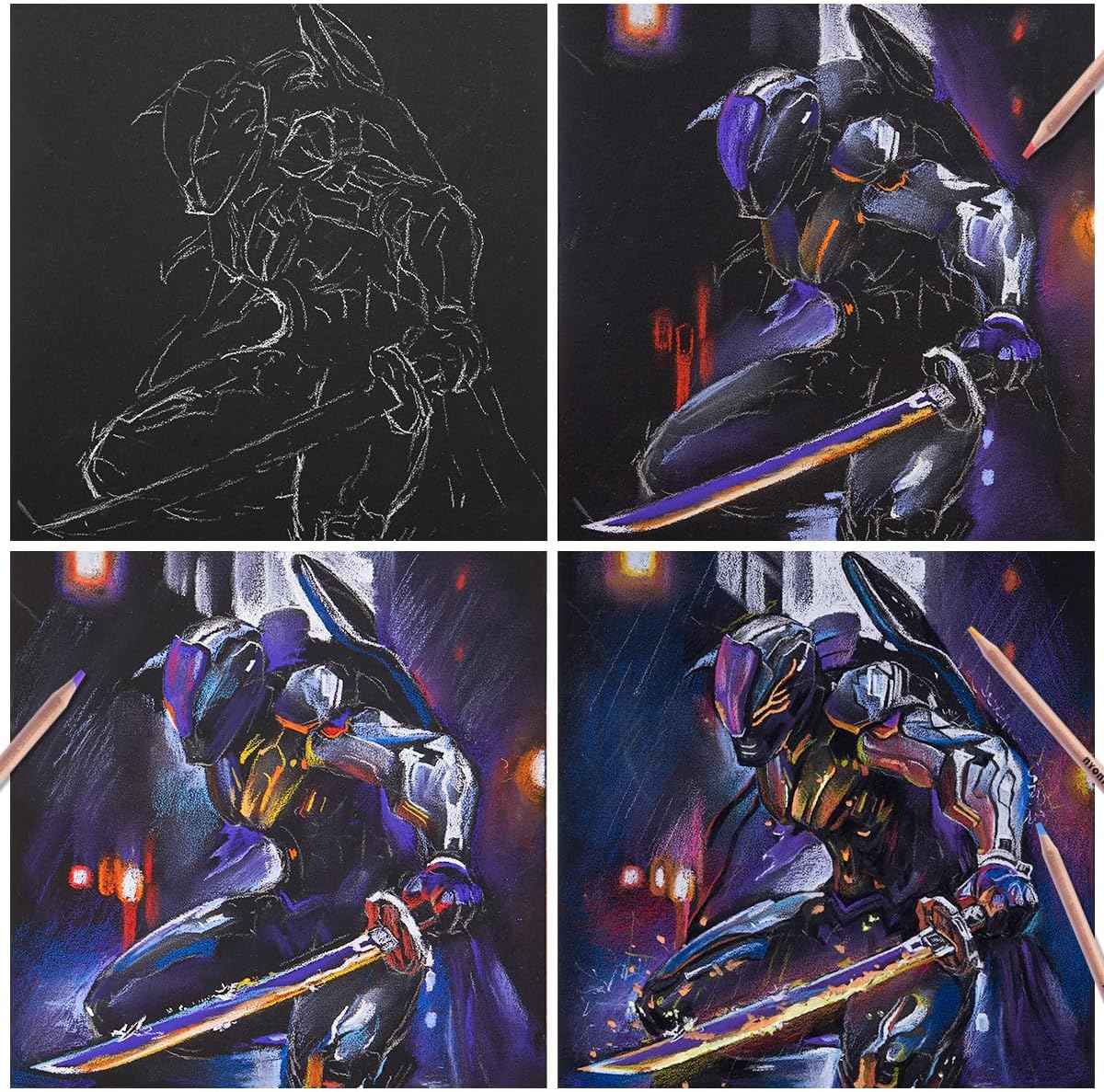 NYONI Professional 24 Pastel Chalk Colored Charcoal Pencils - TTpen