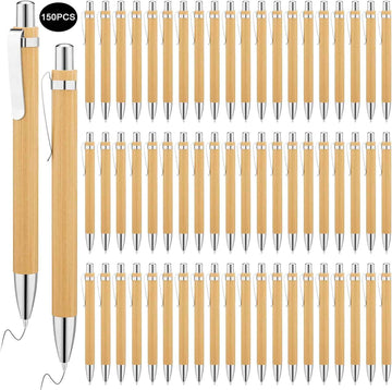 150Pcs Bamboo Ballpoint Pens Wooden Retractable Ballpoint Pen Bamboo Black Ink 1mm Pen Wood Sustainable Pens for Men Women Employee Writing Signature Journaling Home Office School - TTpen