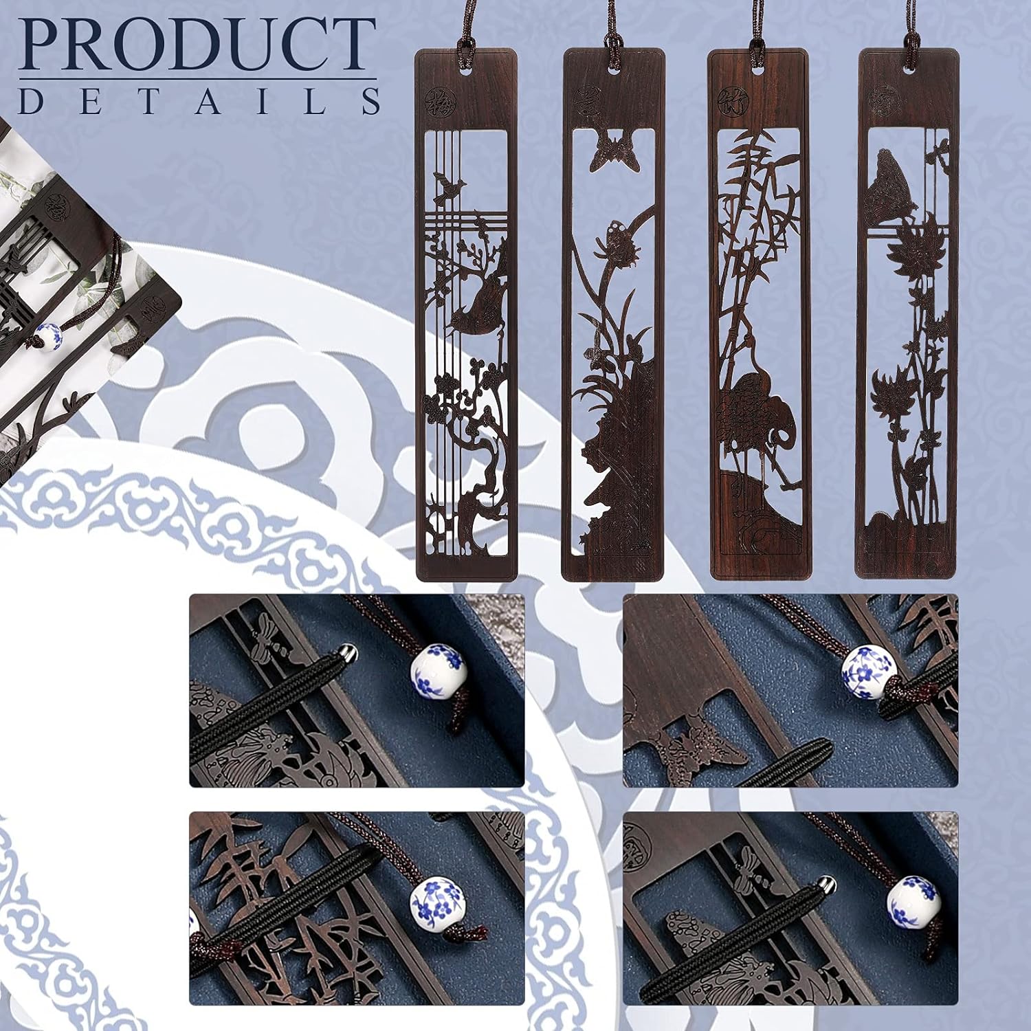 Wood Bookmark Gift Box Hollow Style 4 Pack