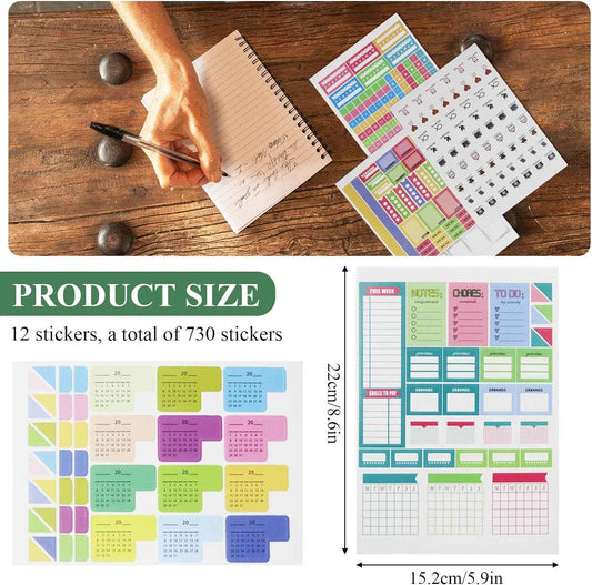 12 Sheets of Planner Stickers with 730Pcs Cute Planner Labels - TTpen