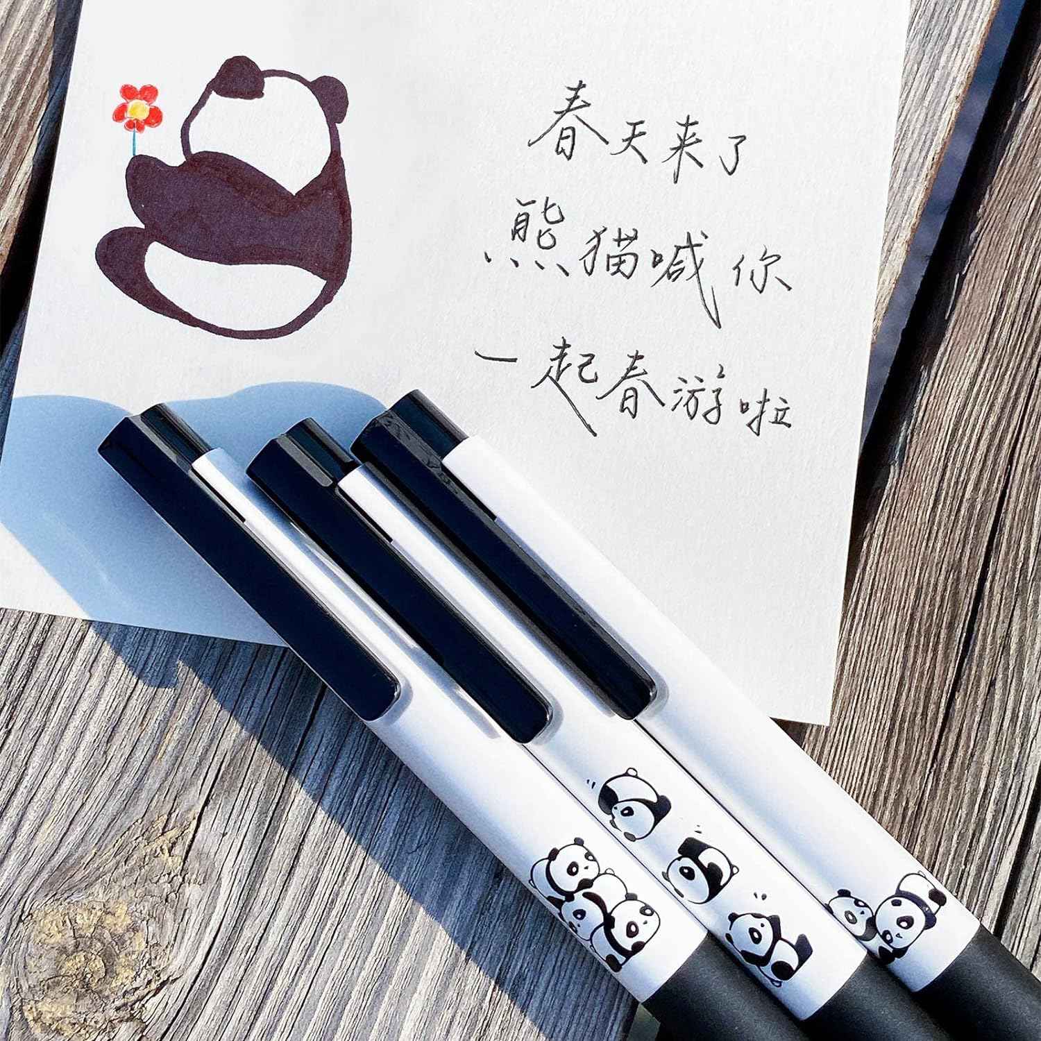 Kaco K7 Gel Ink Pens Cute Panda Black Ink 0.5mm Fine Point 3 Pack - TTpen