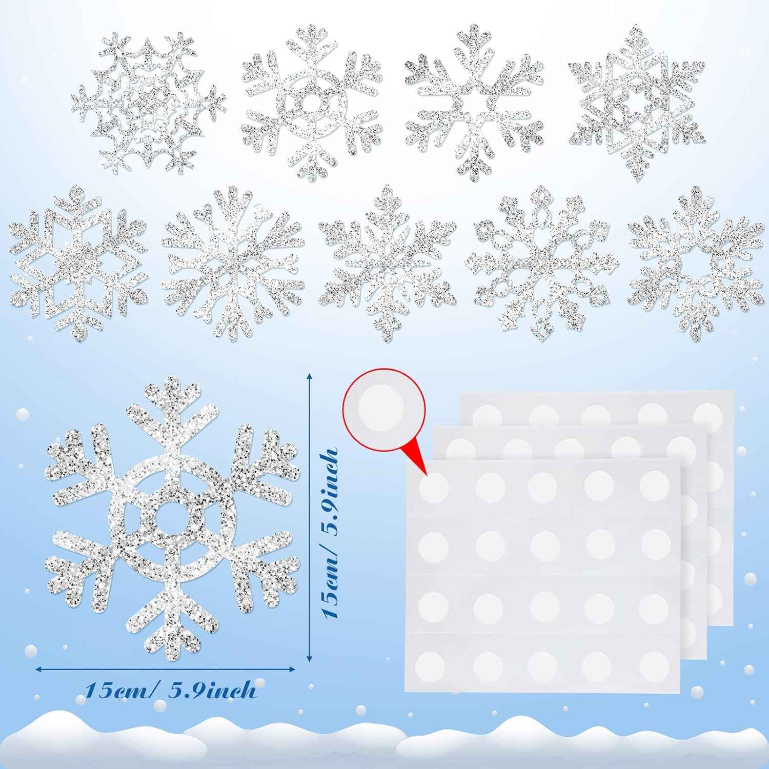 45pcs Winter Christmas Snowflake Paper Cutouts with Glue Point Dots - TTpen