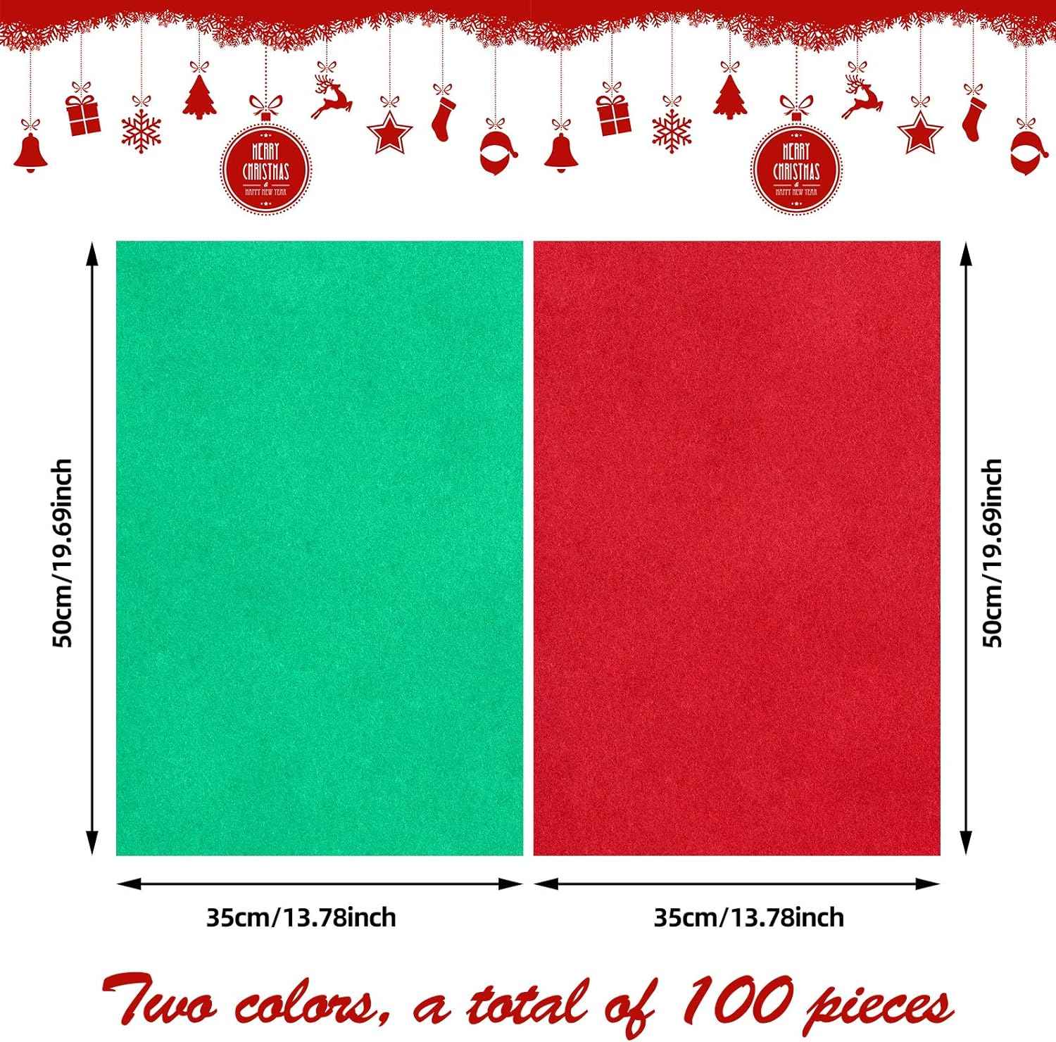 100 Sheets Tissue Wrapping Paper for DIY Crafts 35x50cm Red Green - TTpen