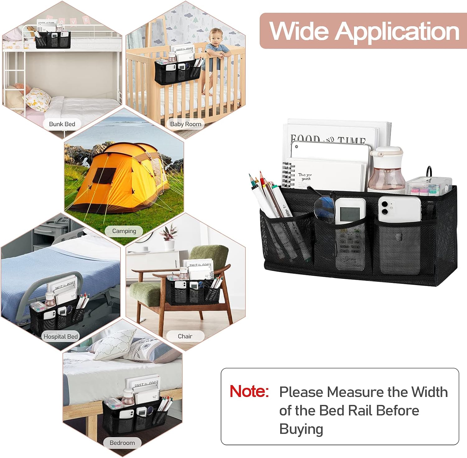 Bedside Caddy Organizer Hanging Storage with 3 Pockets