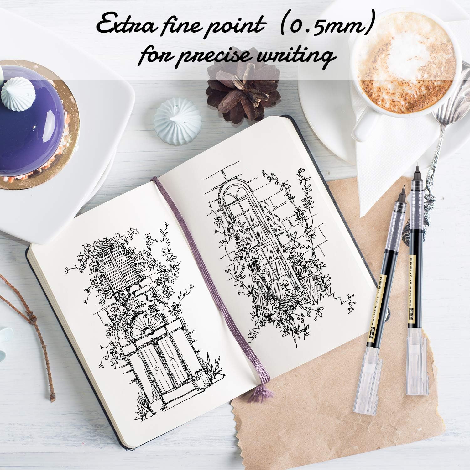 12Pcs Rolling Ball Pens Quick-Drying Liquid Ink 0.5 mm Extra Fine Point