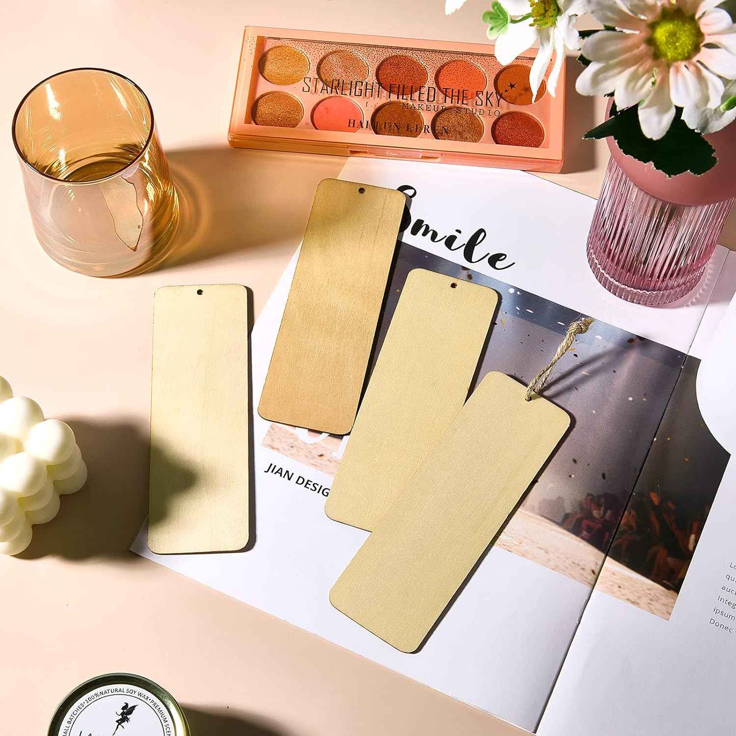 36 Unfinished Wood Blank Bookmarks Hanging Tags with Holes and Ropes 6 x 2 Inch - TTpen