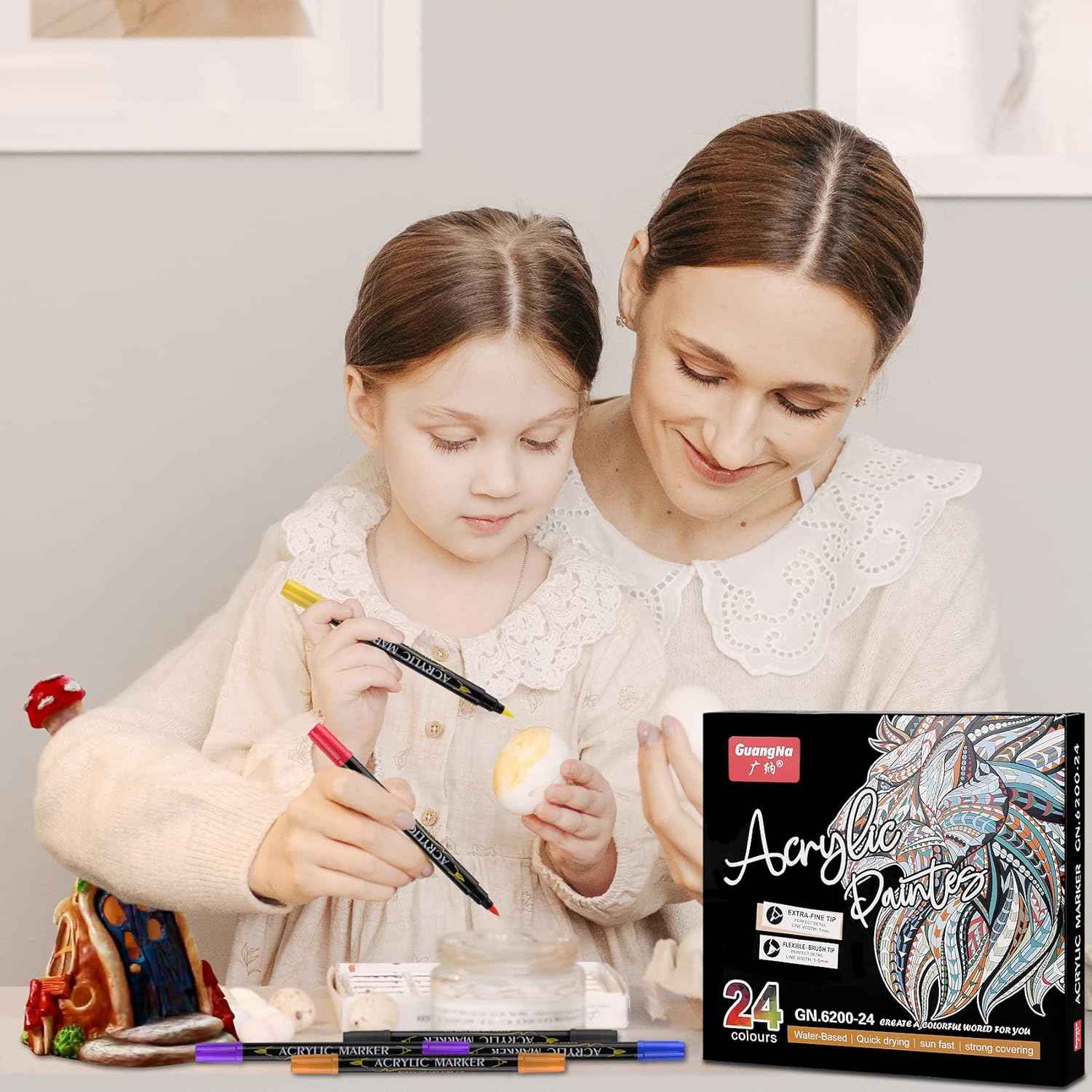 Guangna 24 Colors Dual Brush Tip Acrylic Paint Markers - TTpen