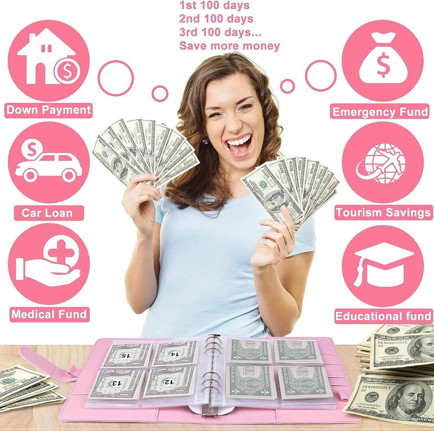 100 Day Challenge A5 Money Saving Budget Binder Pink - TTpen