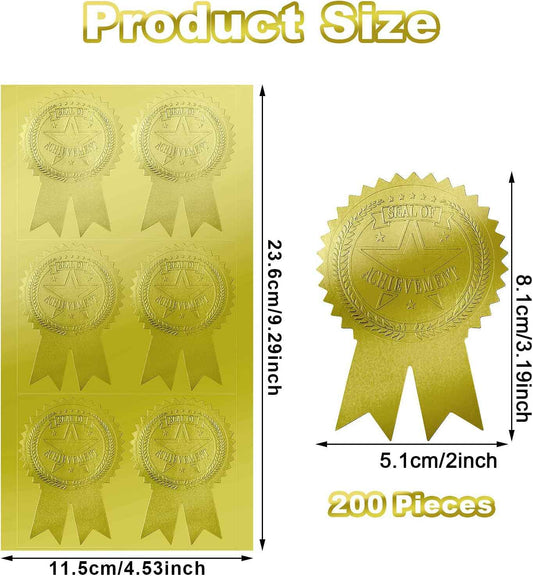 200Pcs Ribbon Embossed Seal and Gold Foil Certificate Stickers - TTpen