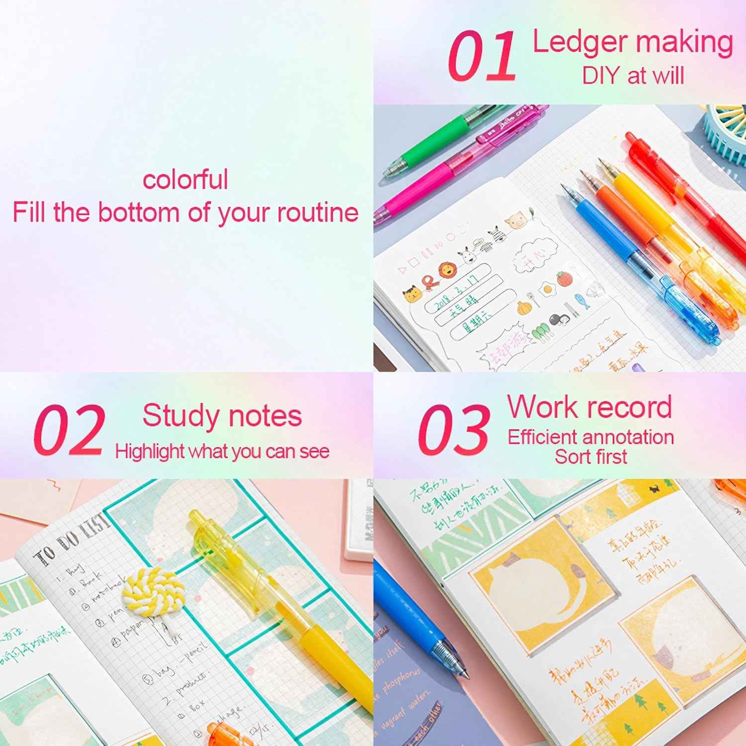 Retractable Liquid Gel Pens with Grip,10 Assorted Ink Colors (0.5 MM) - TTpen