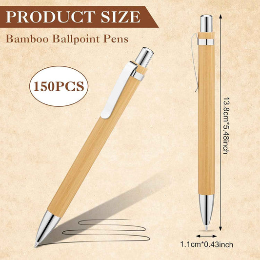 150Pcs Bamboo Ballpoint Pens Wooden Retractable Ballpoint Pen Bamboo Black Ink 1mm Pen Wood Sustainable Pens for Men Women Employee Writing Signature Journaling Home Office School - TTpen