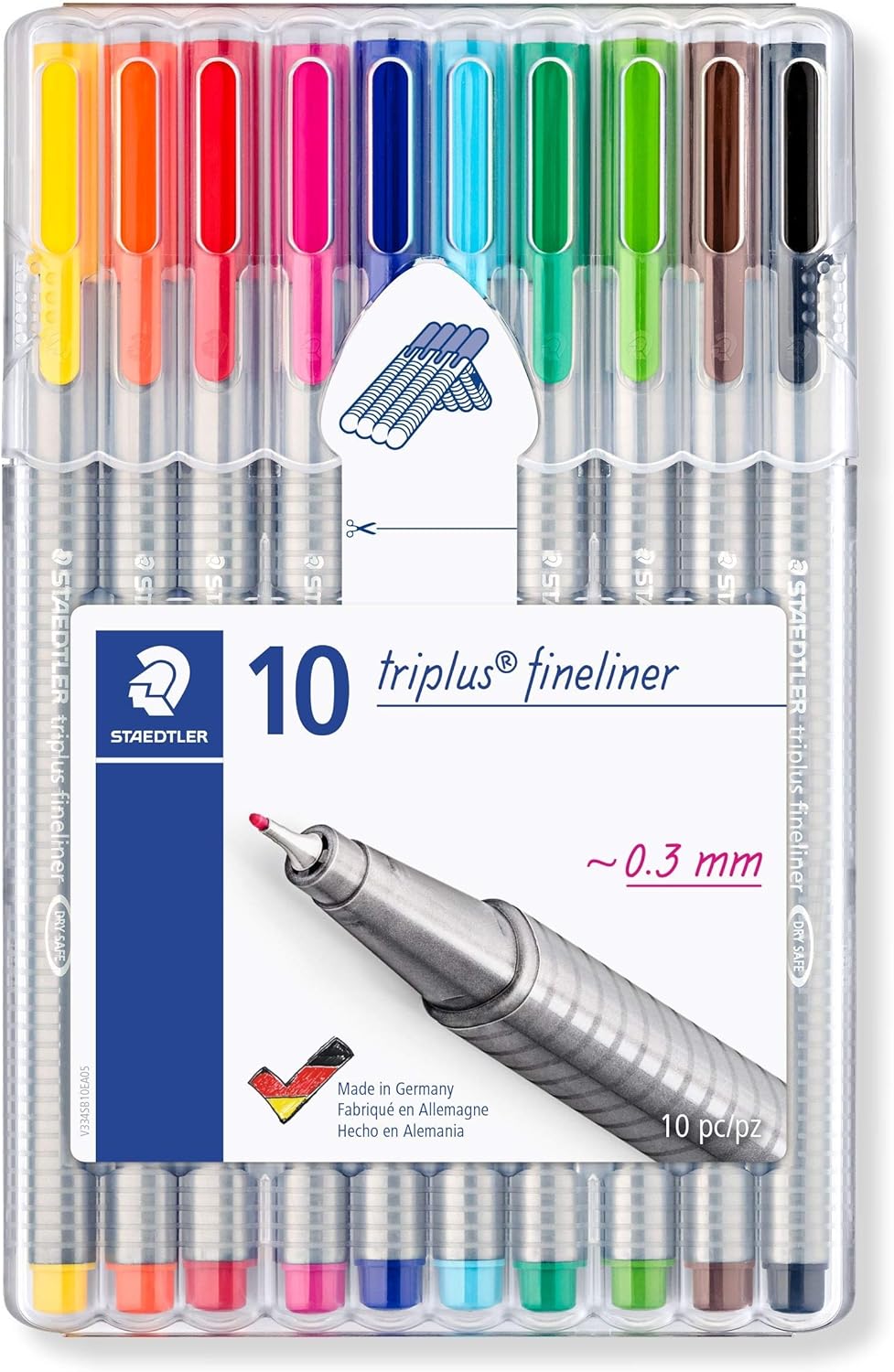 STAEDTLER Triangular Pen,Fineliner Triplus,334 SB10 0.3 mm,10 Colors