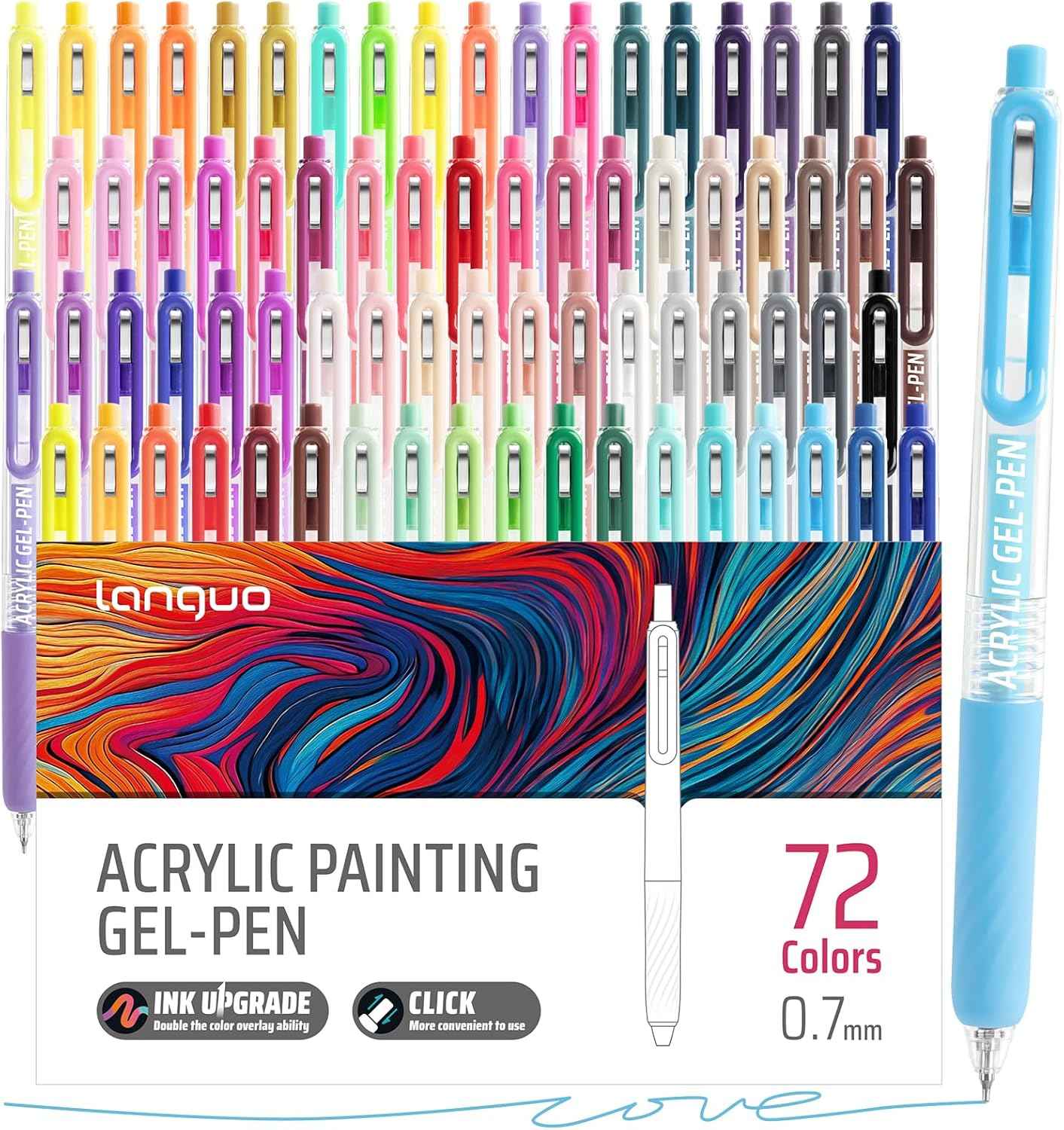 Languo 54 Colors Retractable Gel Pens 0.7mm for Coloring Drawing
