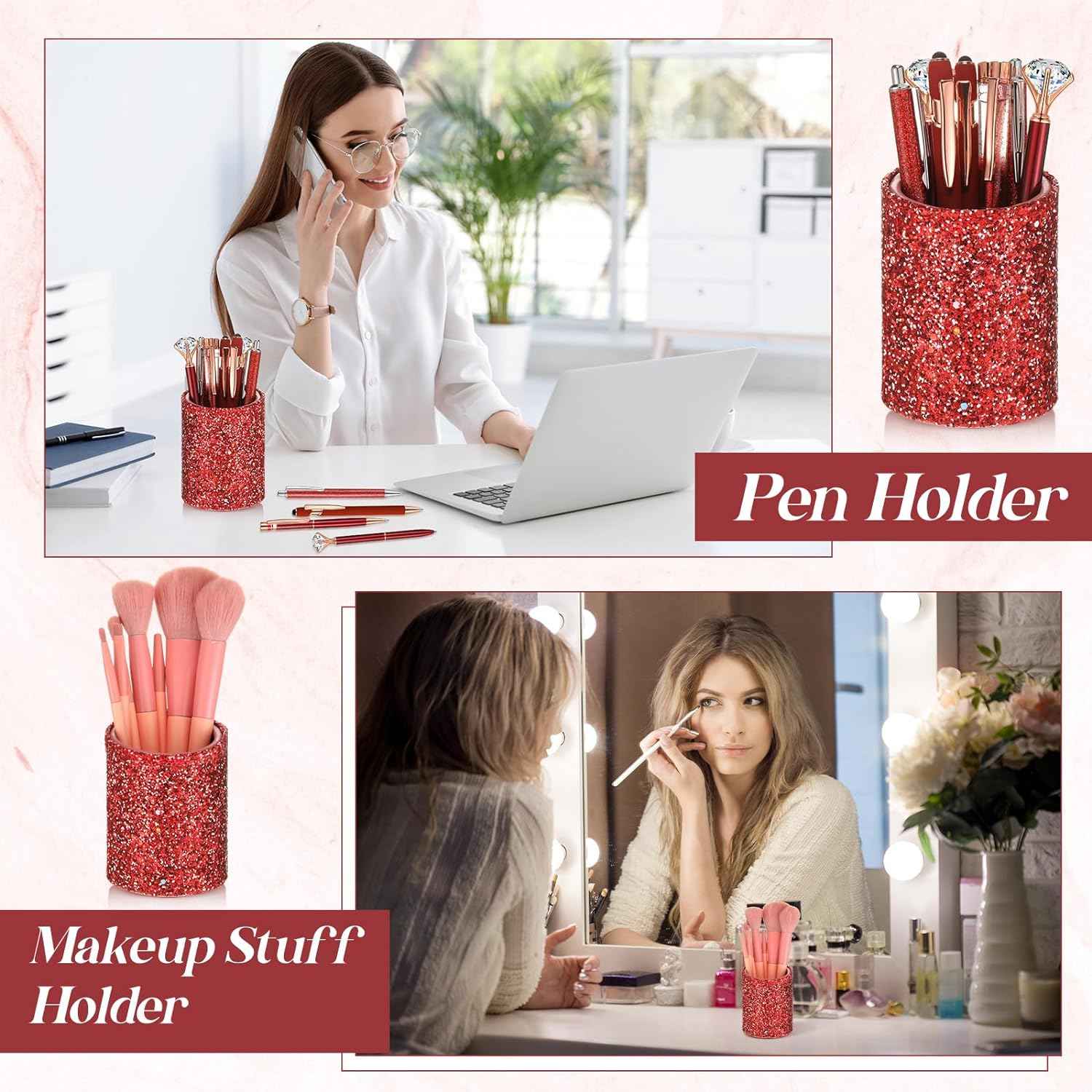 8Pcs Crystal Glitter Ballpoint Pens with Pen Holder for Desk Organizer - TTpen