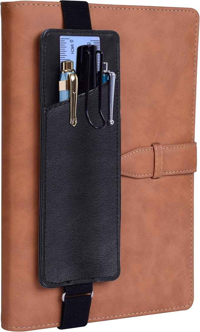 Adjustable PU Leather Elastic Band Pen Holder,2 Pack