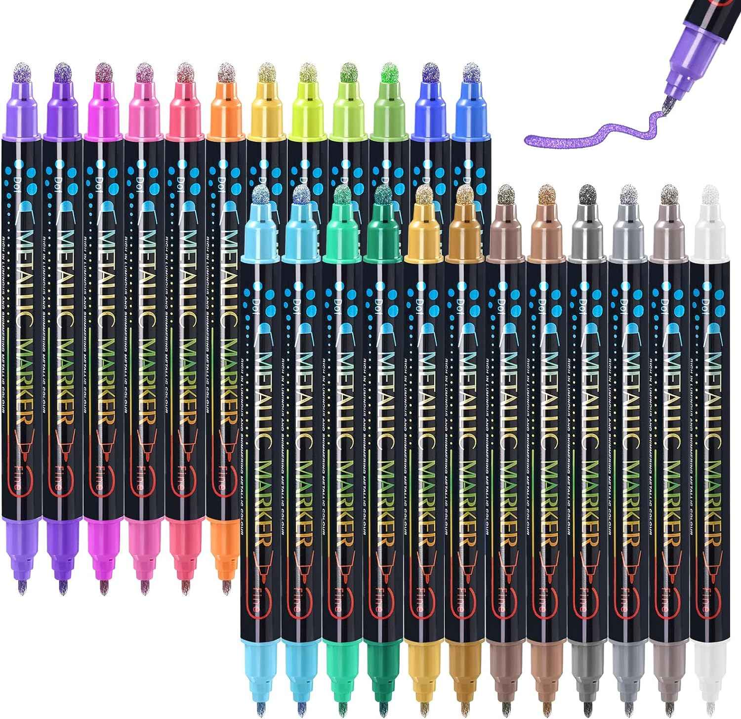 Guangna 12 Colors Metallic Paint Twin Marker Pens with Dot and Fine Tip - TTpen